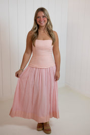 Pink Strapless Corset Skirt Dress