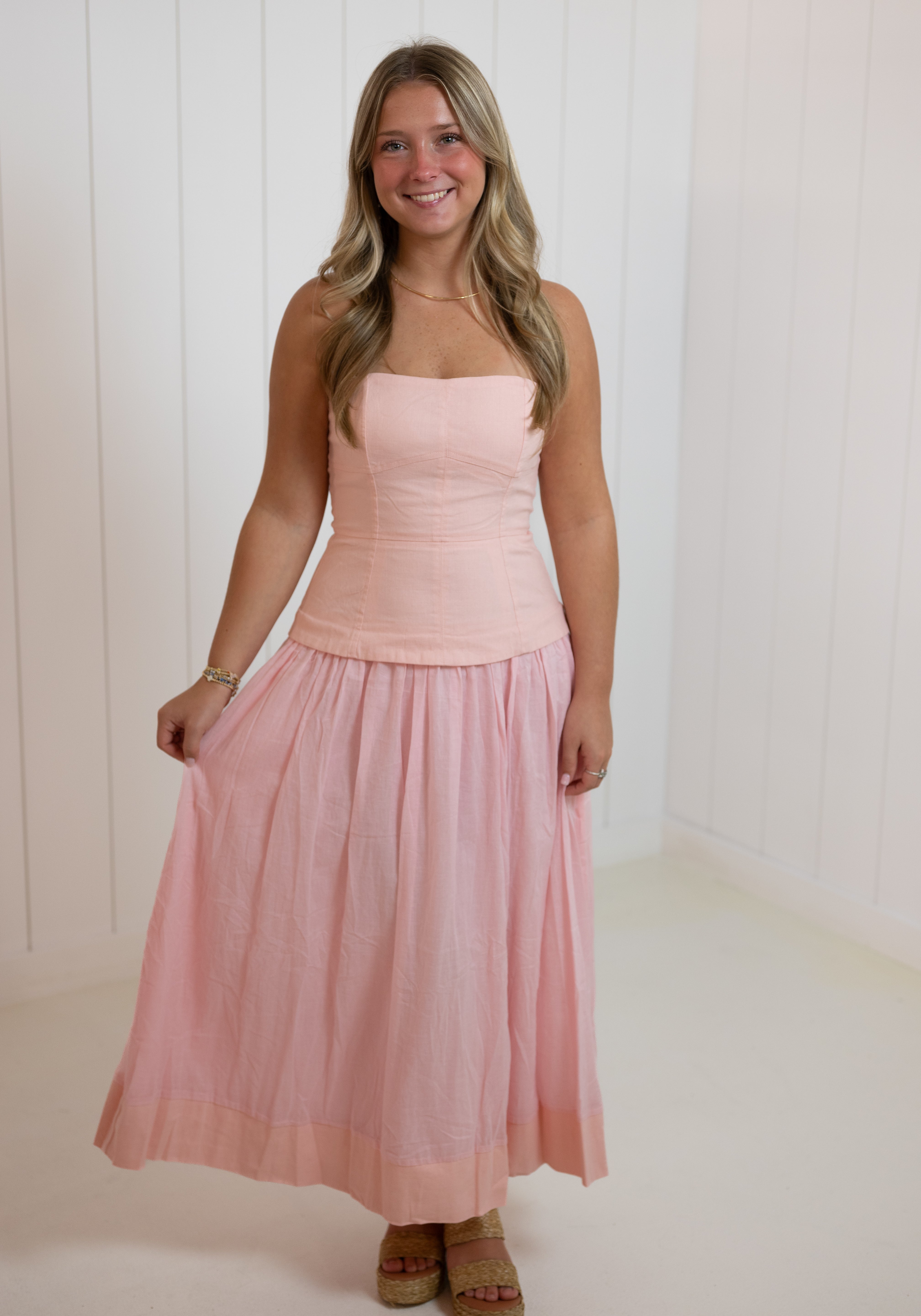 Pink Strapless Corset Skirt Dress