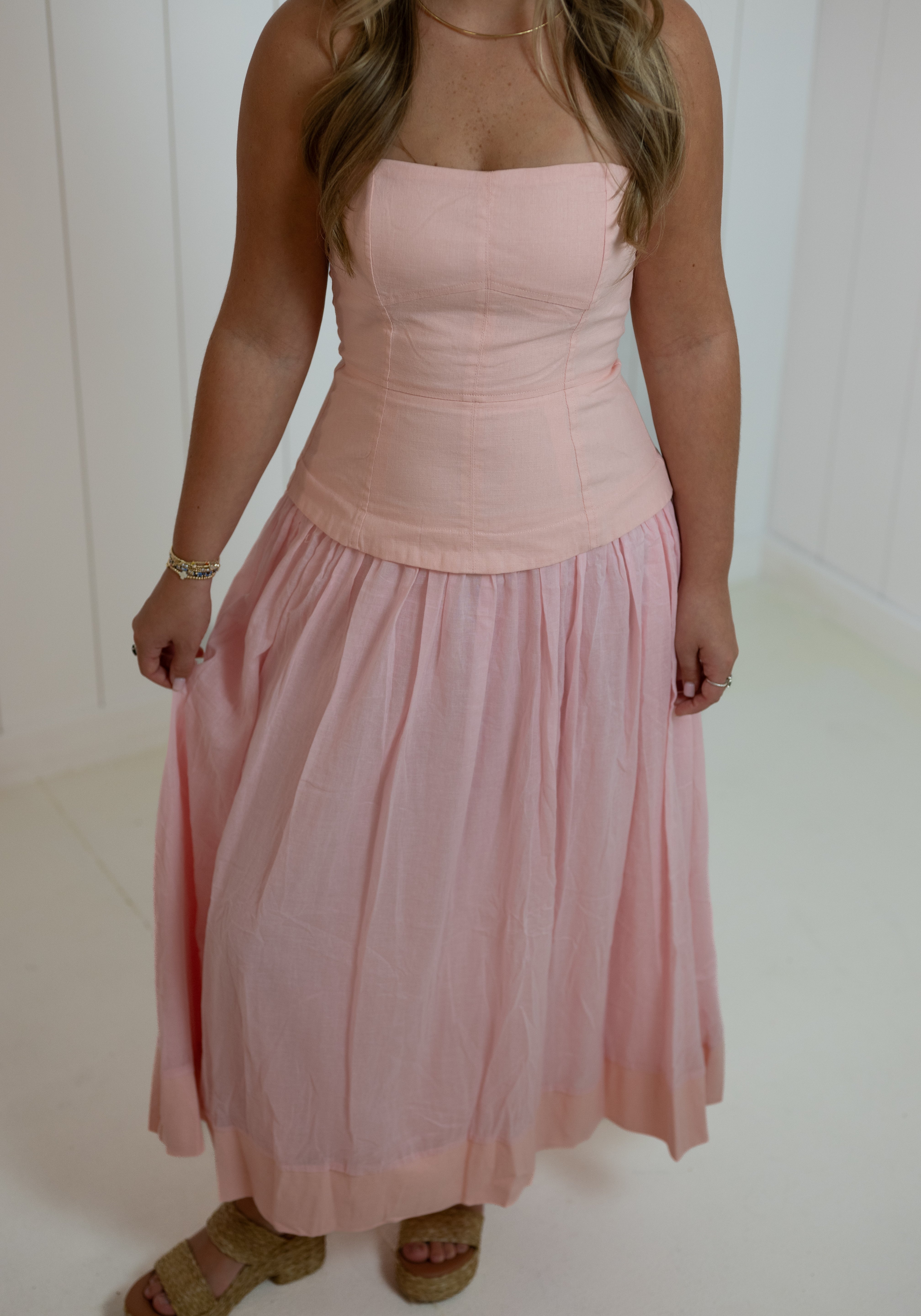 Pink Strapless Corset Skirt Dress