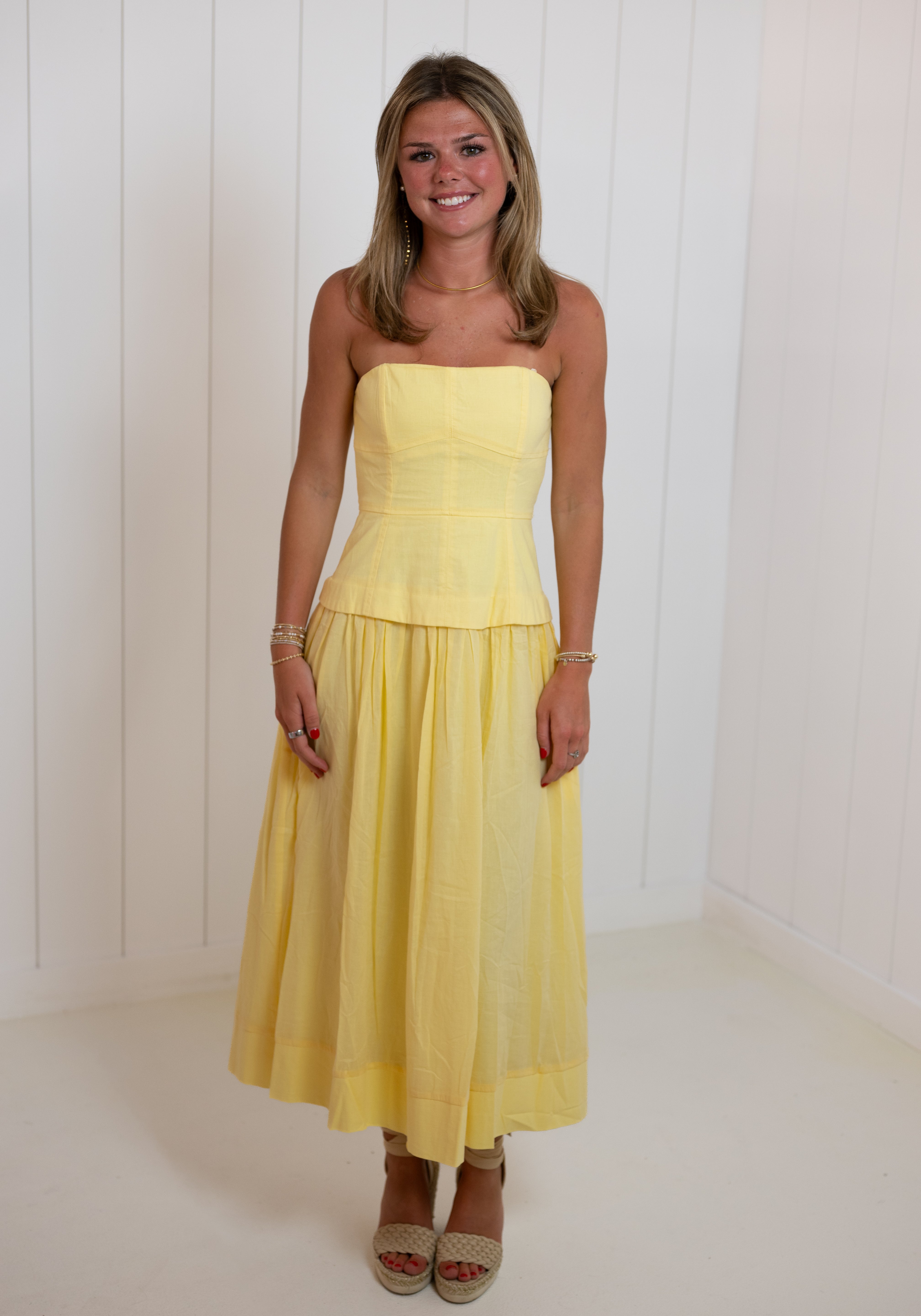 Yellow Strapless Corset Skirt Dress