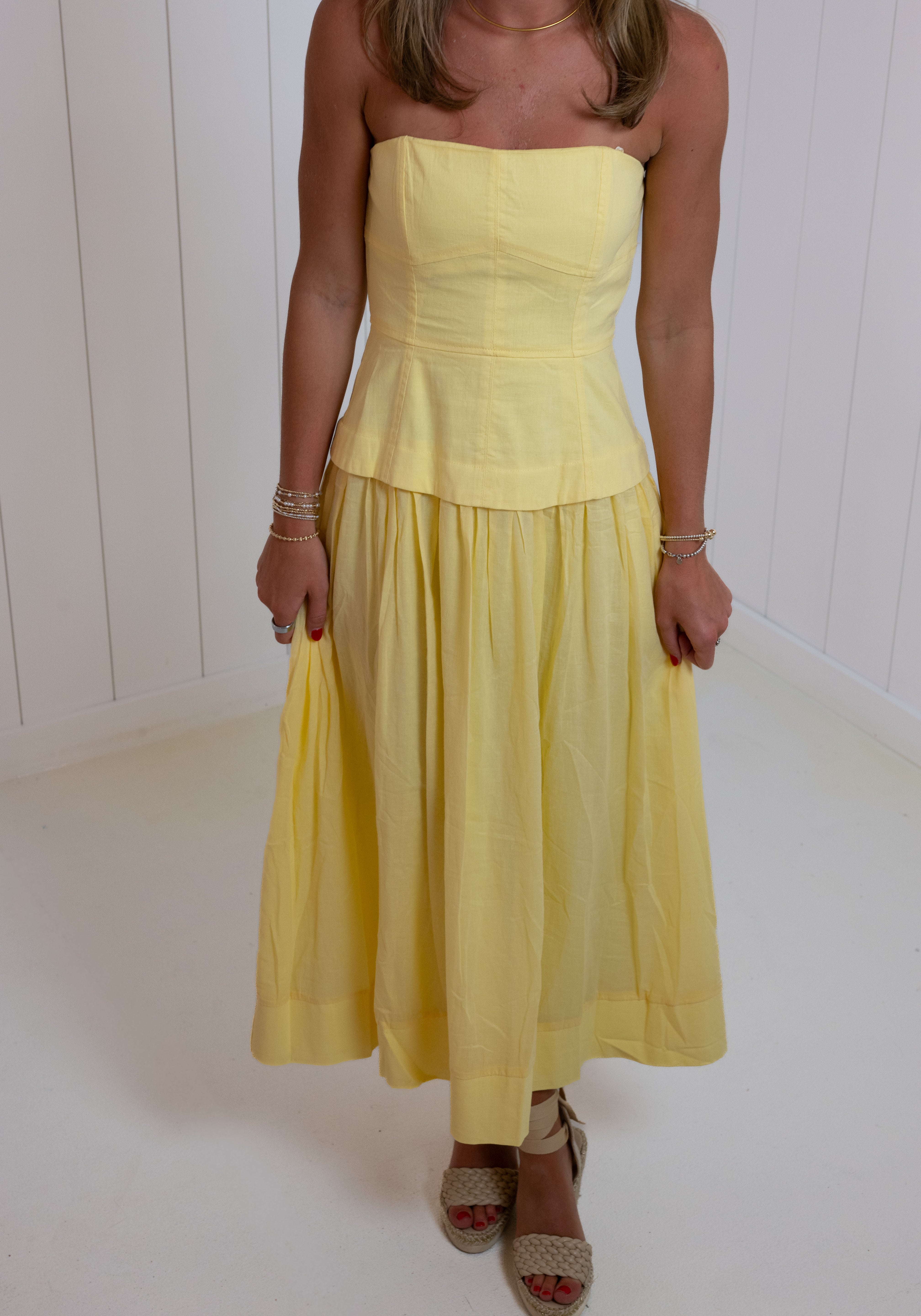 Yellow Strapless Corset Skirt Dress