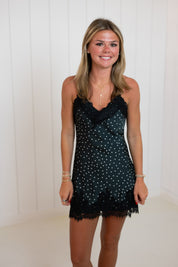 Black Lace Polka Dot Mini Dress
