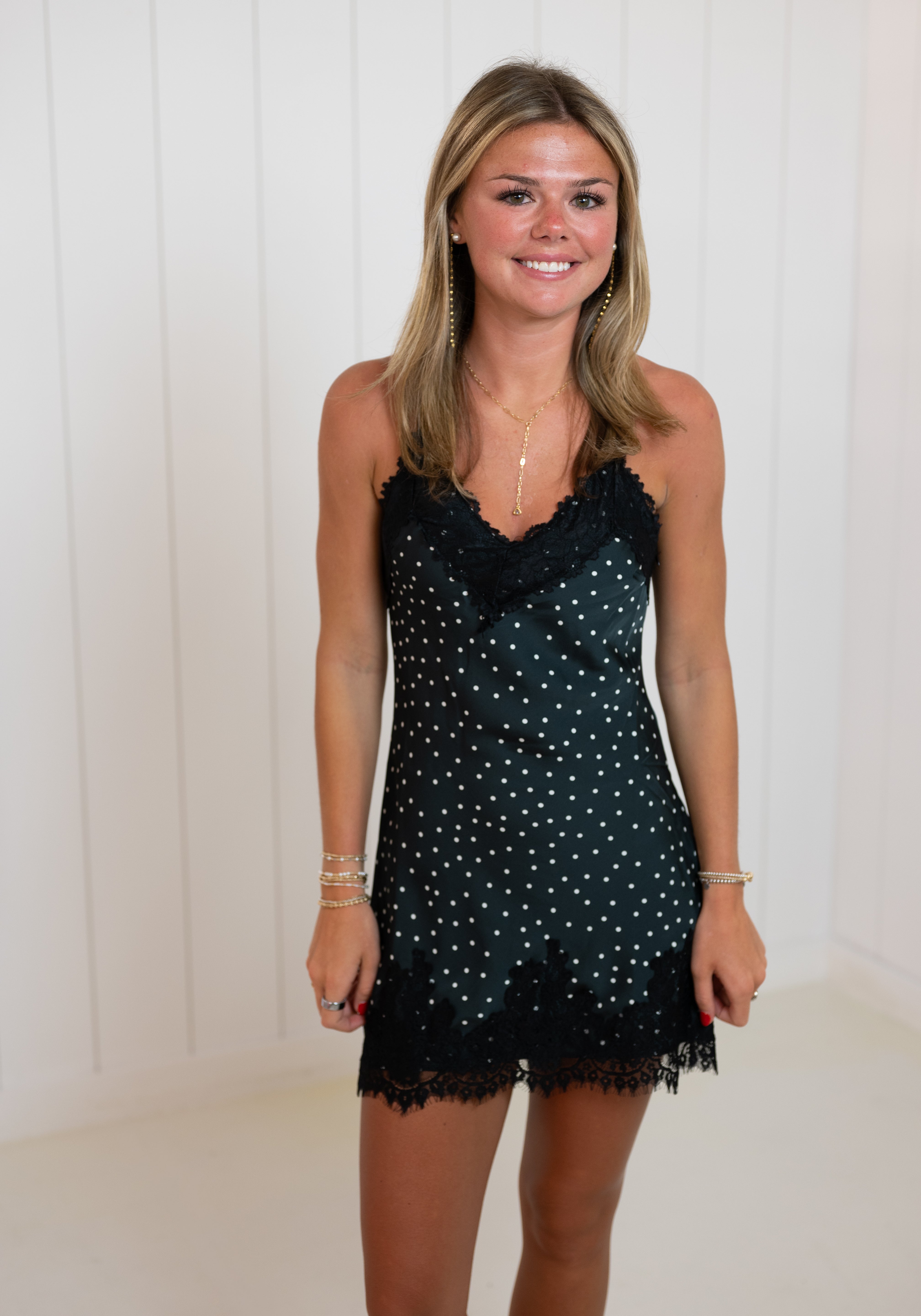 Black Lace Polka Dot Mini Dress