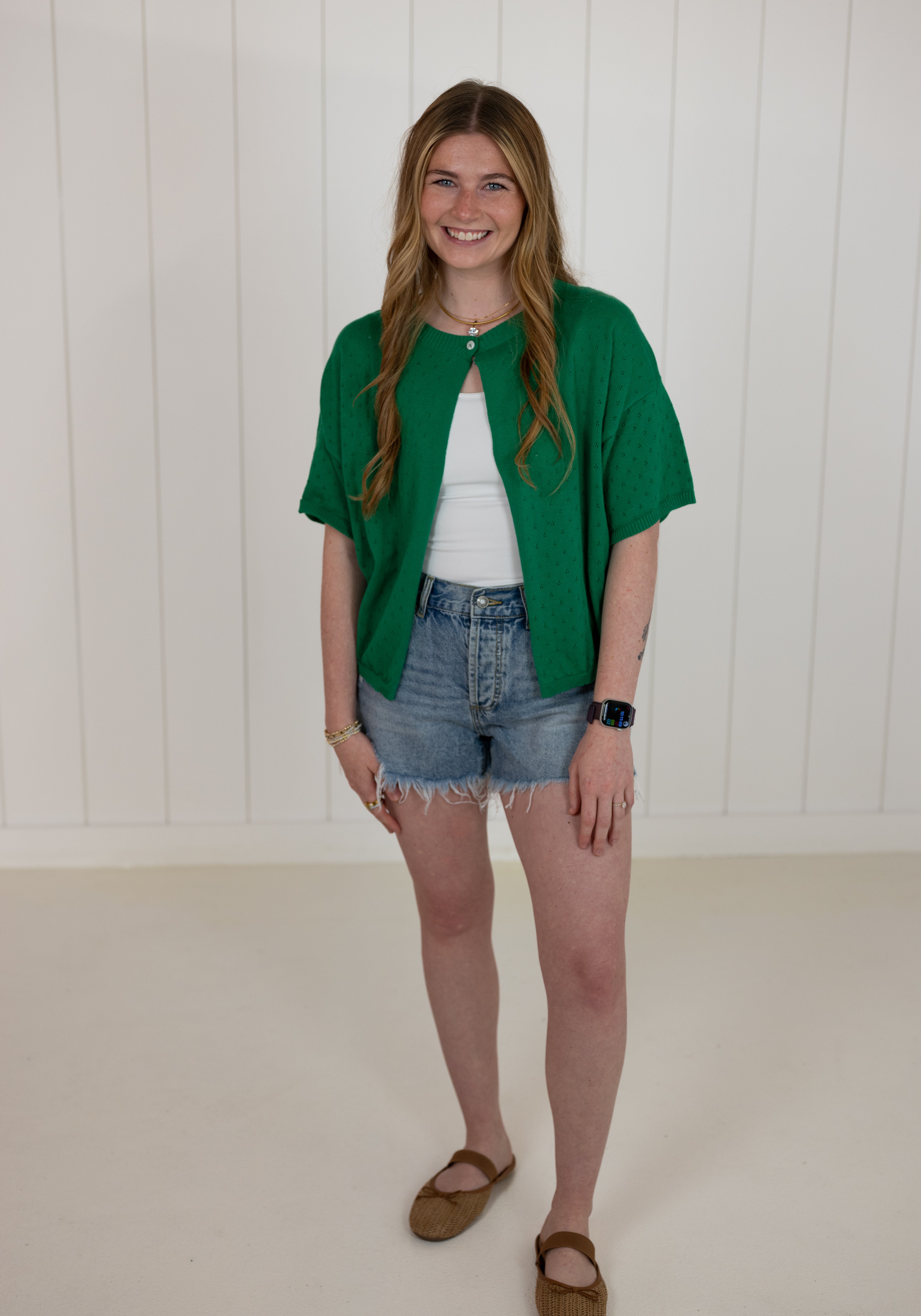 Green Short Sleeve Cardigan