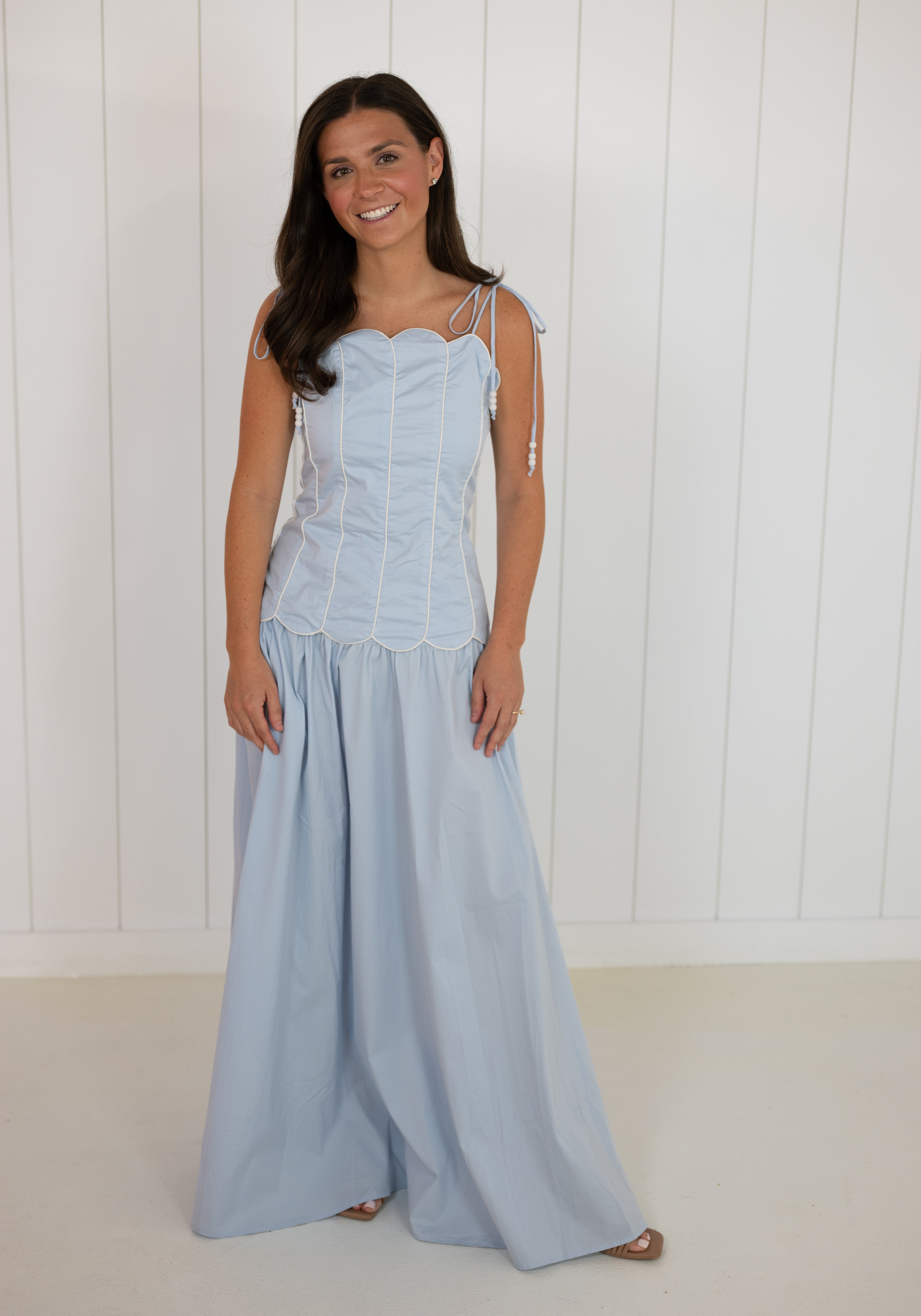 Blue Scalloped Top & Maxi Skirt Set