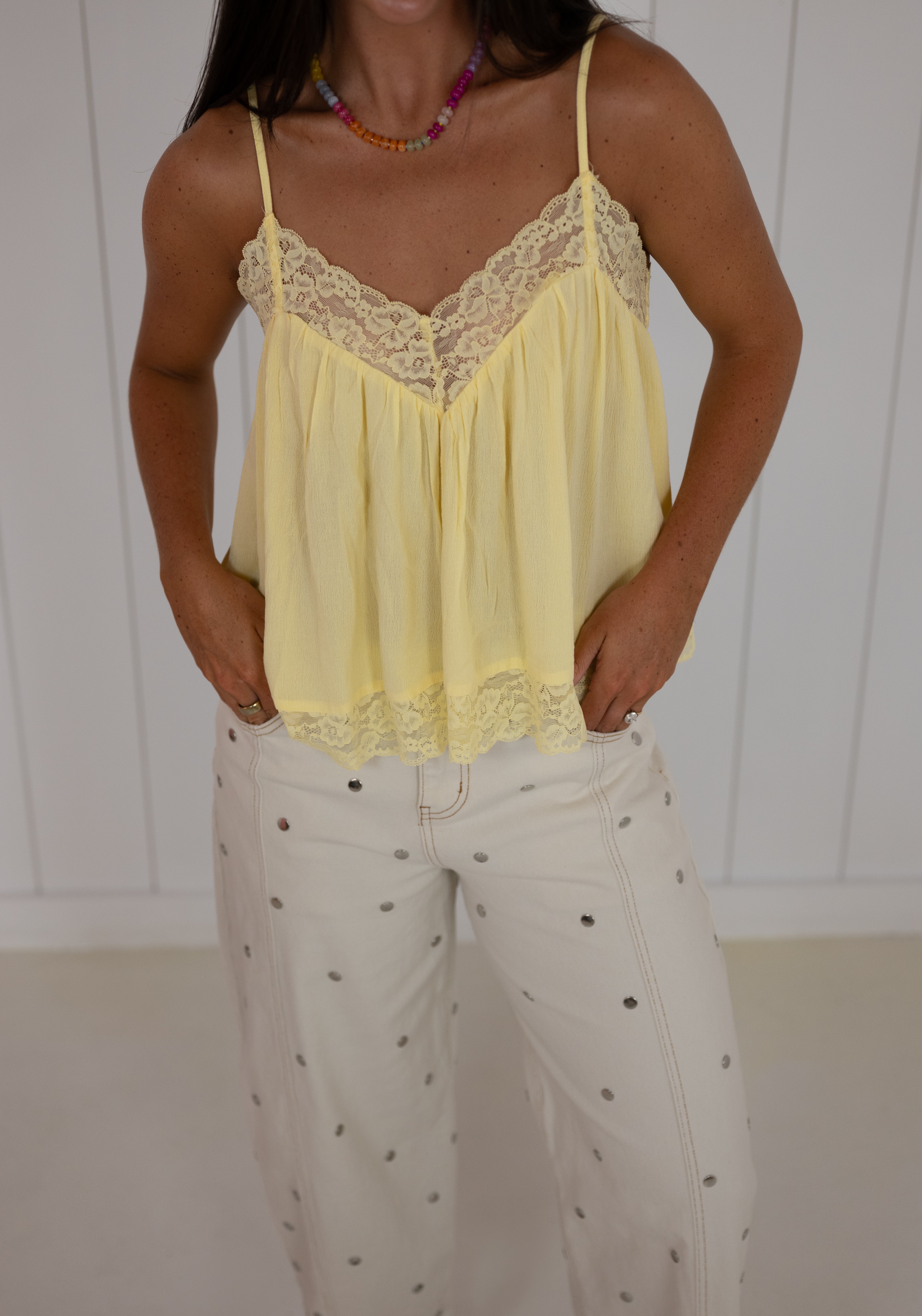 Yellow Lace Trim Cami Top