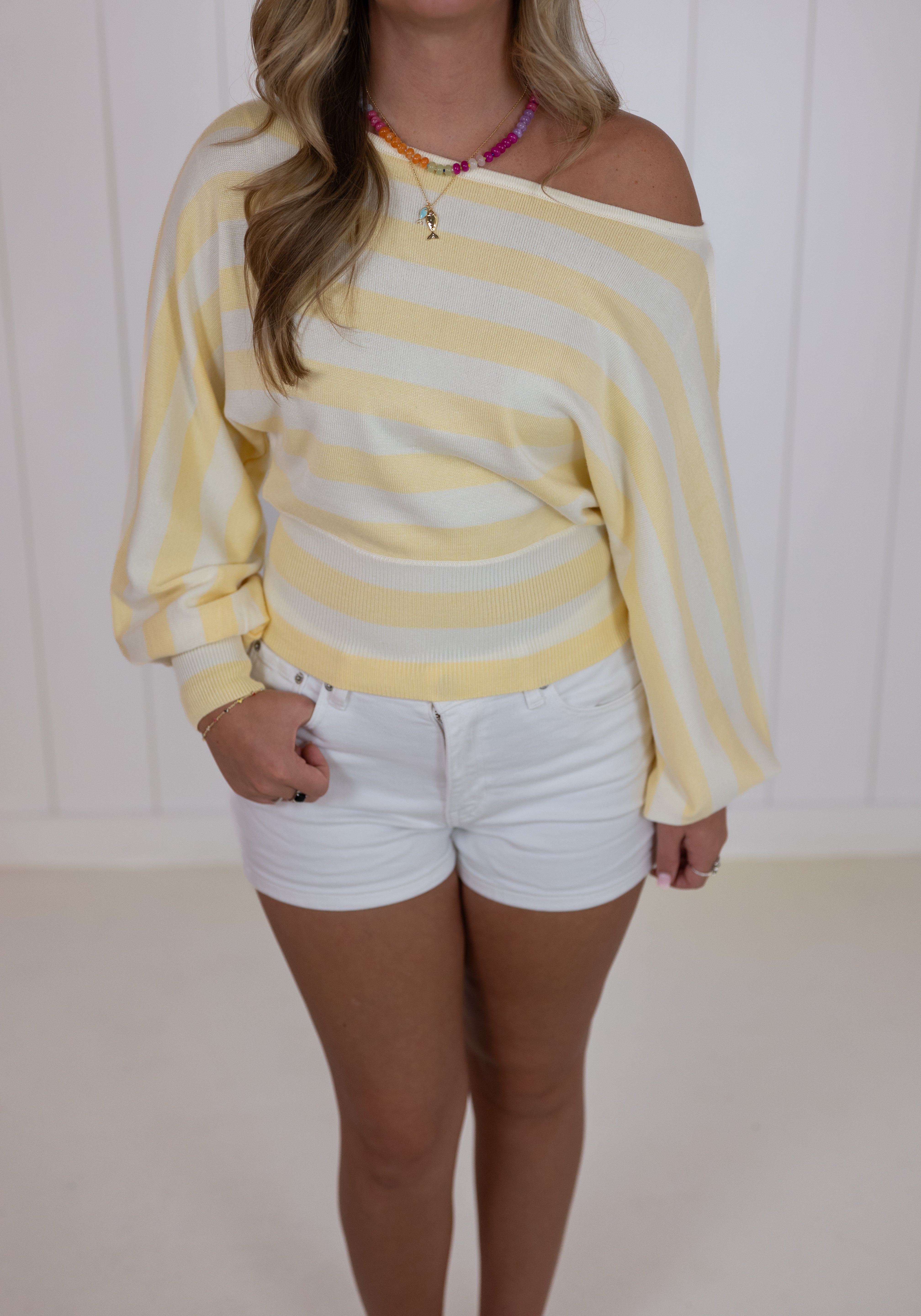 Yellow Striped Sweater Top