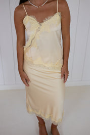 Yellow Satin Midi Skirt