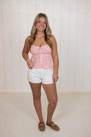 Pink Button-Front Peplum Cami Top