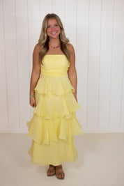 Yellow Tiered Midi Dress