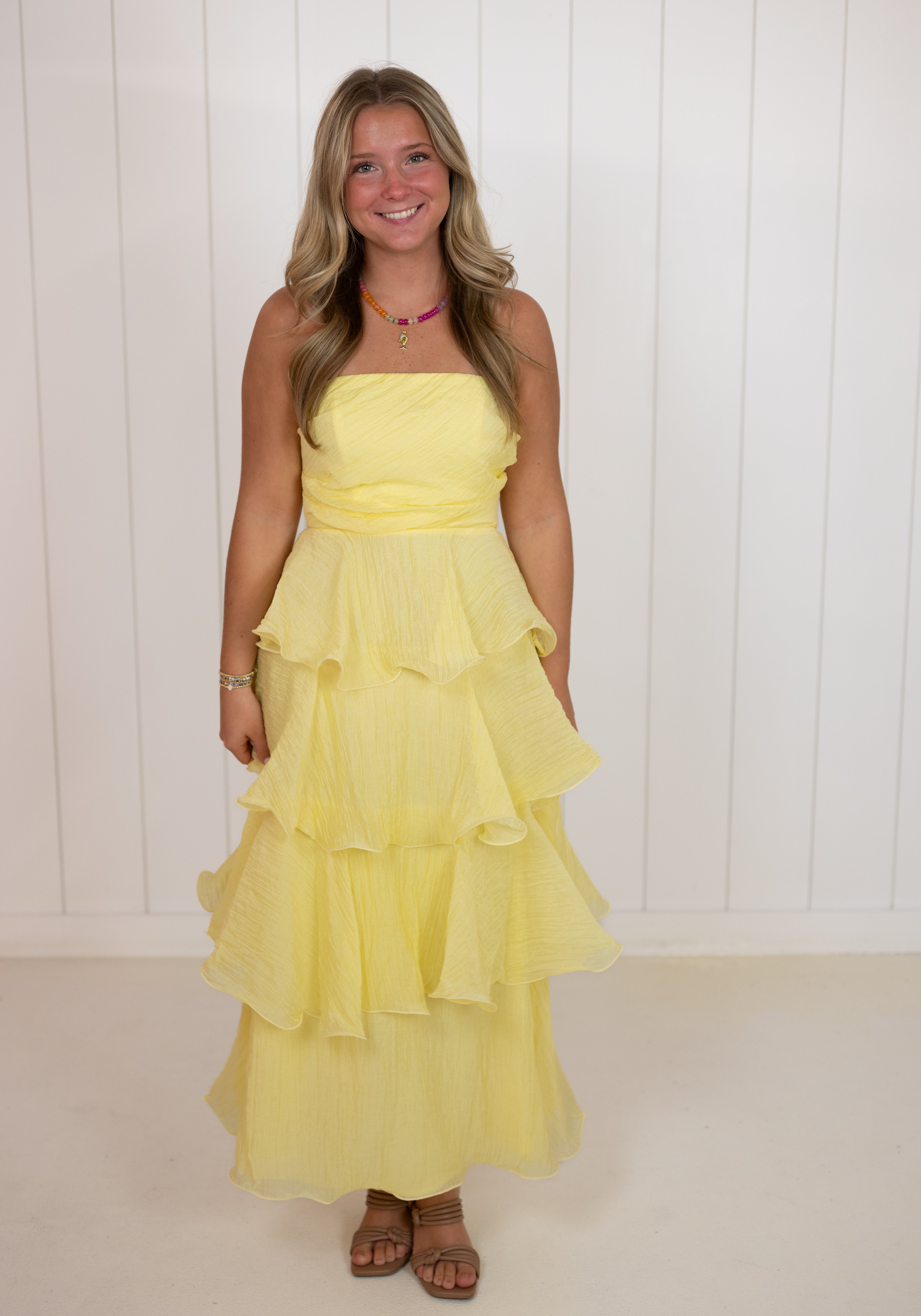 Yellow Tiered Midi Dress