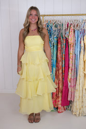 Yellow Tiered Midi Dress