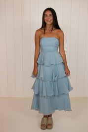 Light Blue Tiered Midi Dress
