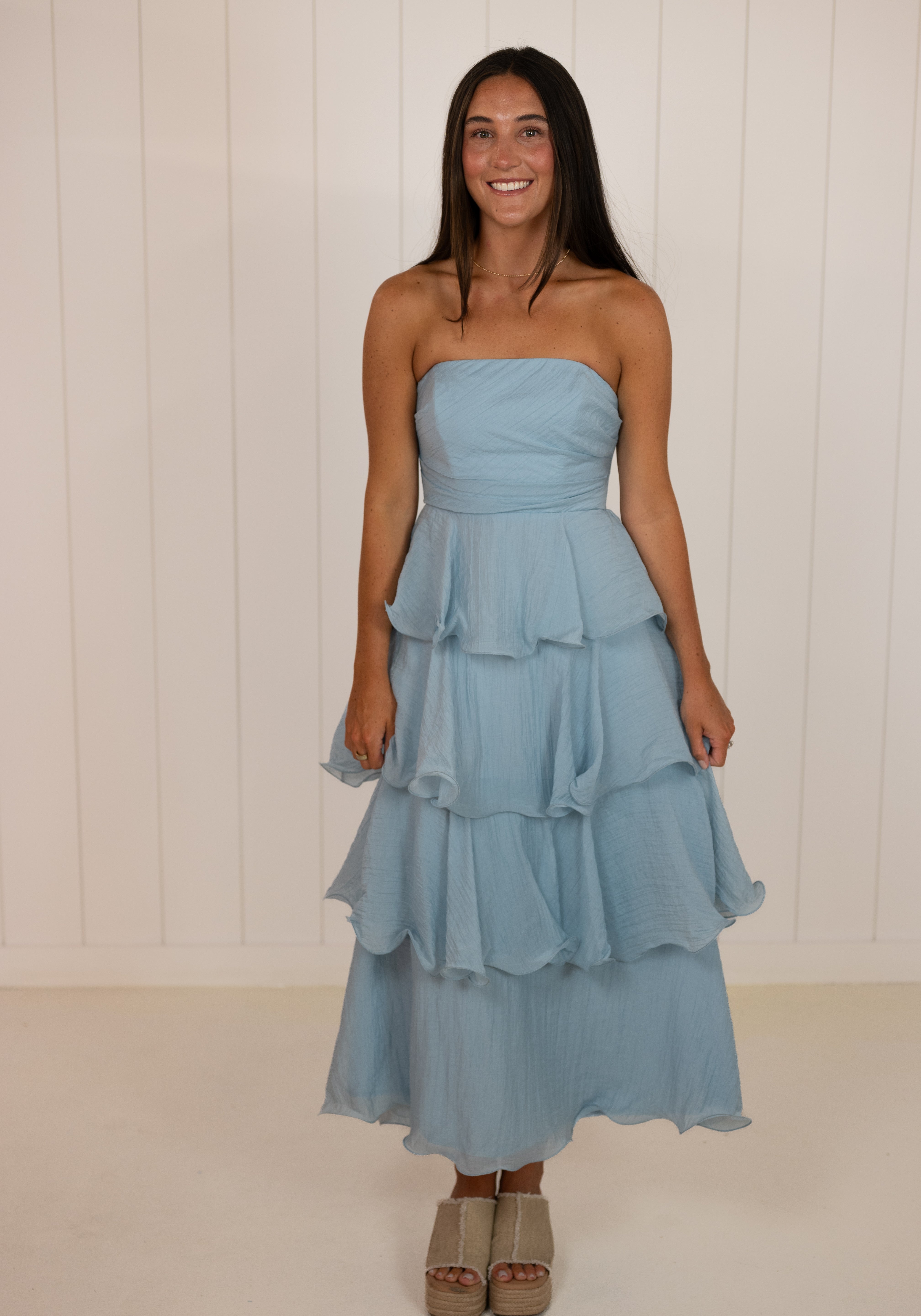 Light Blue Tiered Midi Dress
