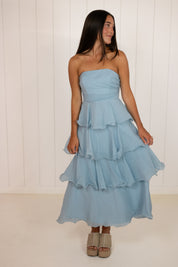 Light Blue Tiered Midi Dress