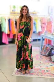 Black & Pink Floral Maxi Dress