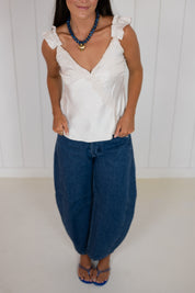 Silver Satin Lace Trim Detail V-Neck Cami