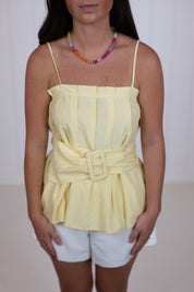 Yellow Buckle Pleated Sleeveless Top