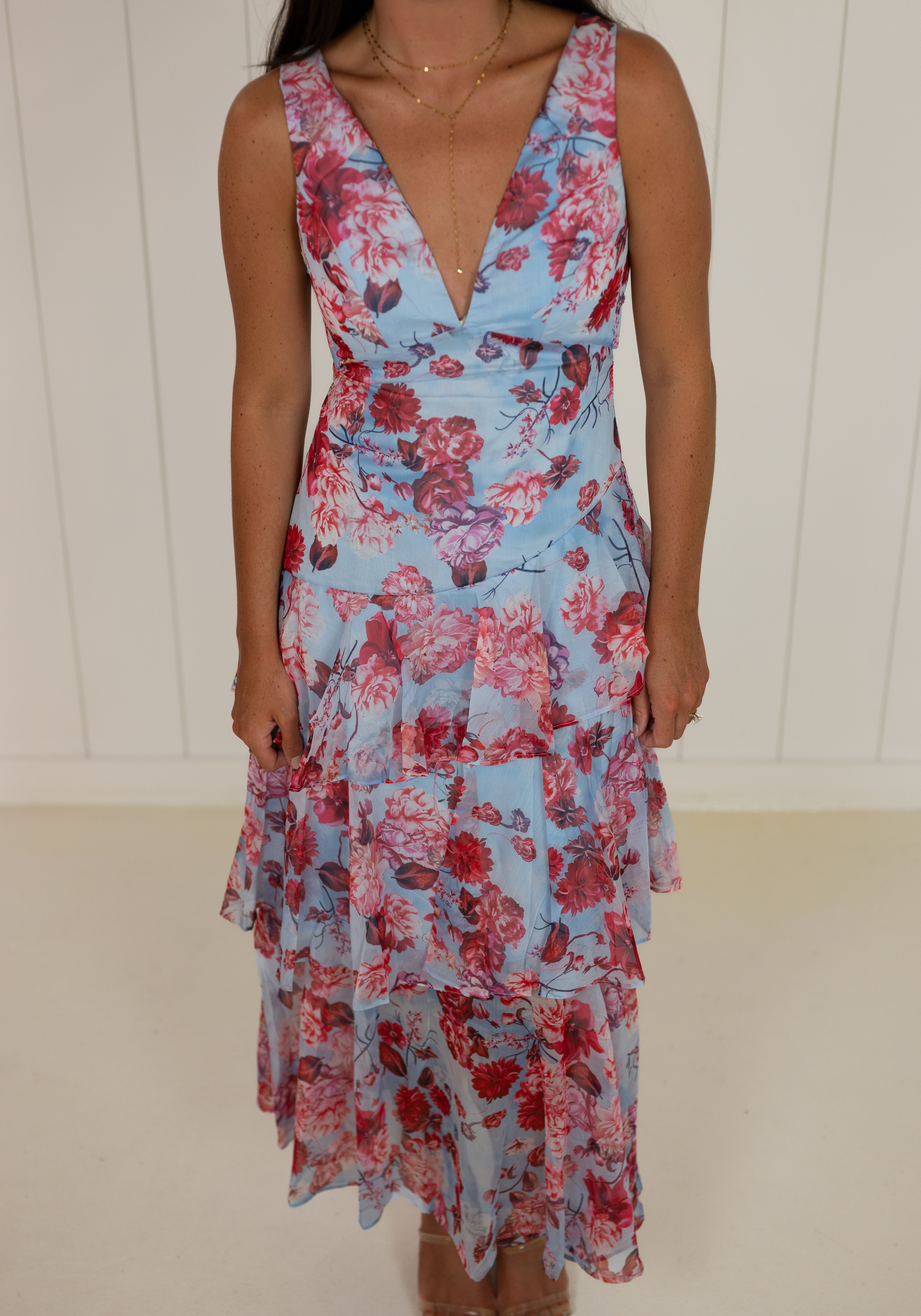 Floral V-Neck tiered Maxi Dress