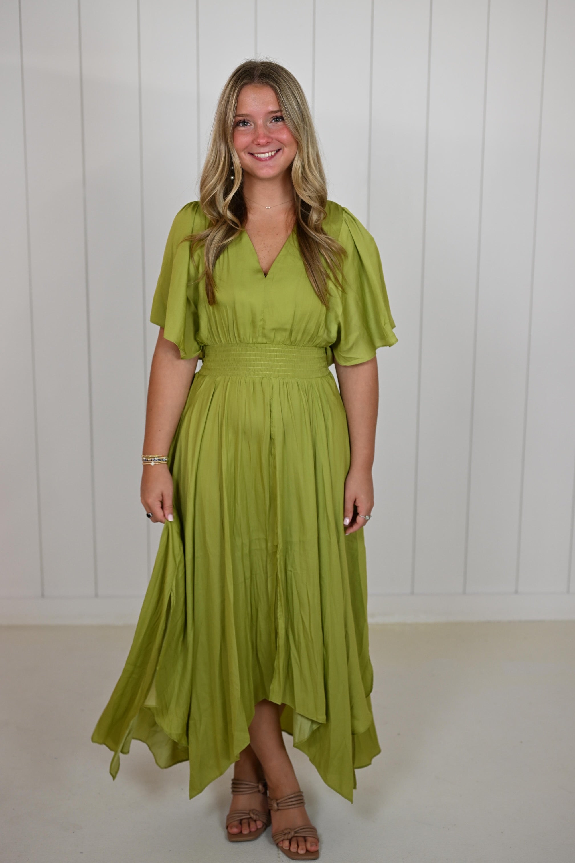 Green Unbalanced Skirt Maxi Dress