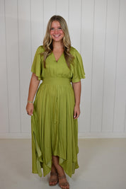 Green Unbalanced Skirt Maxi Dress