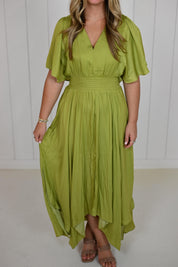 Green Unbalanced Skirt Maxi Dress