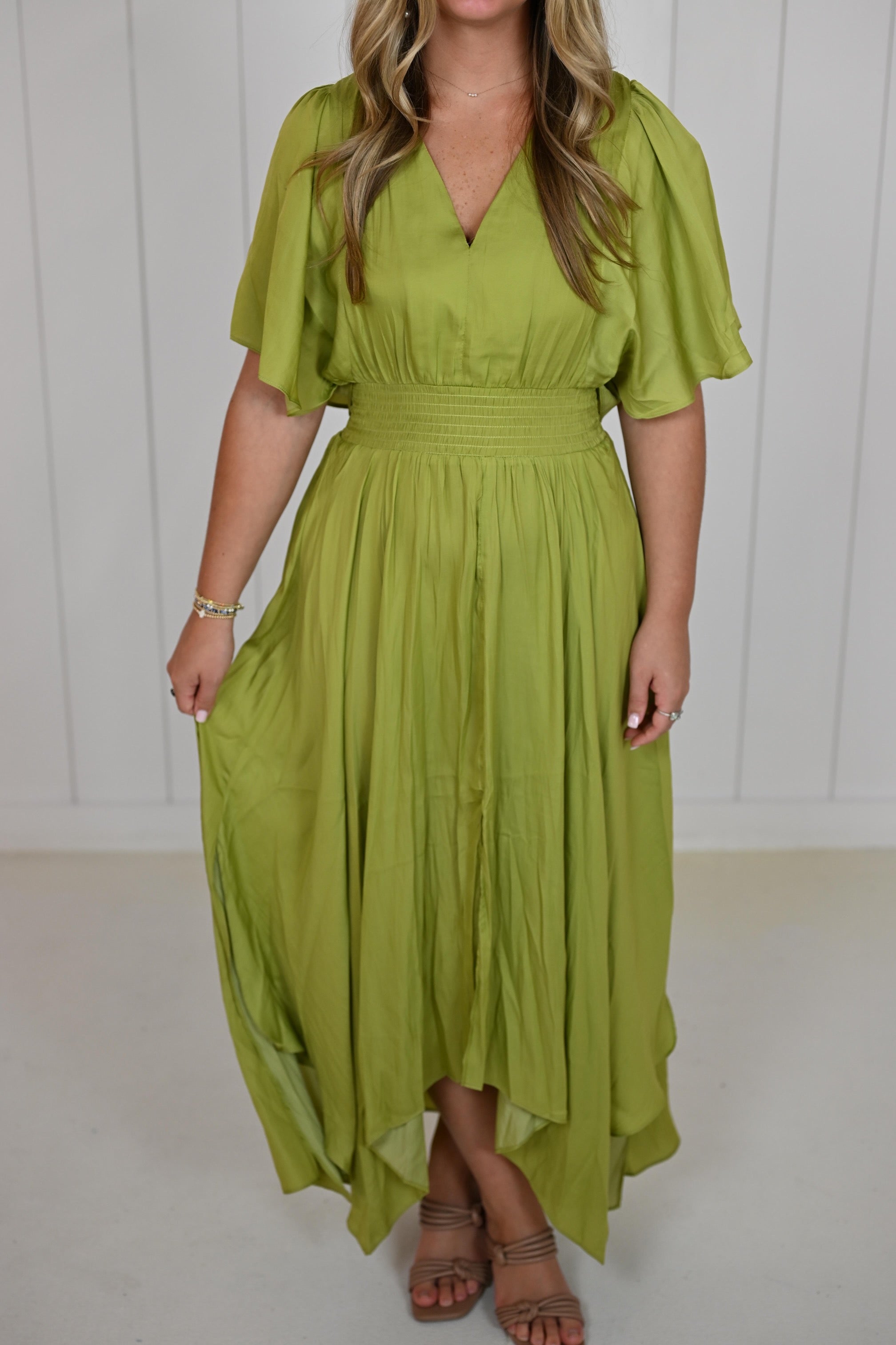 Green Unbalanced Skirt Maxi Dress