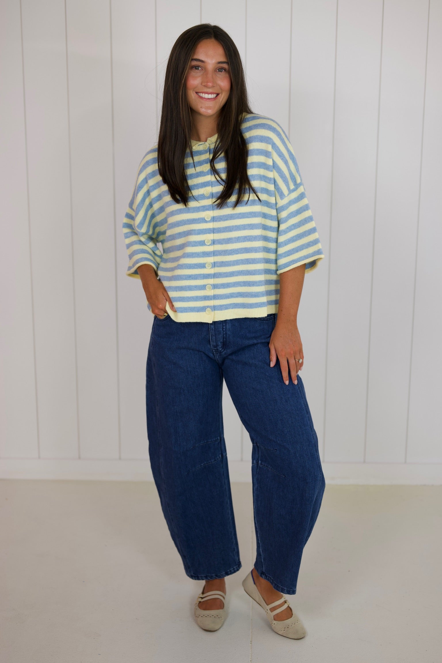 Yellow Stripe Short Cardigan