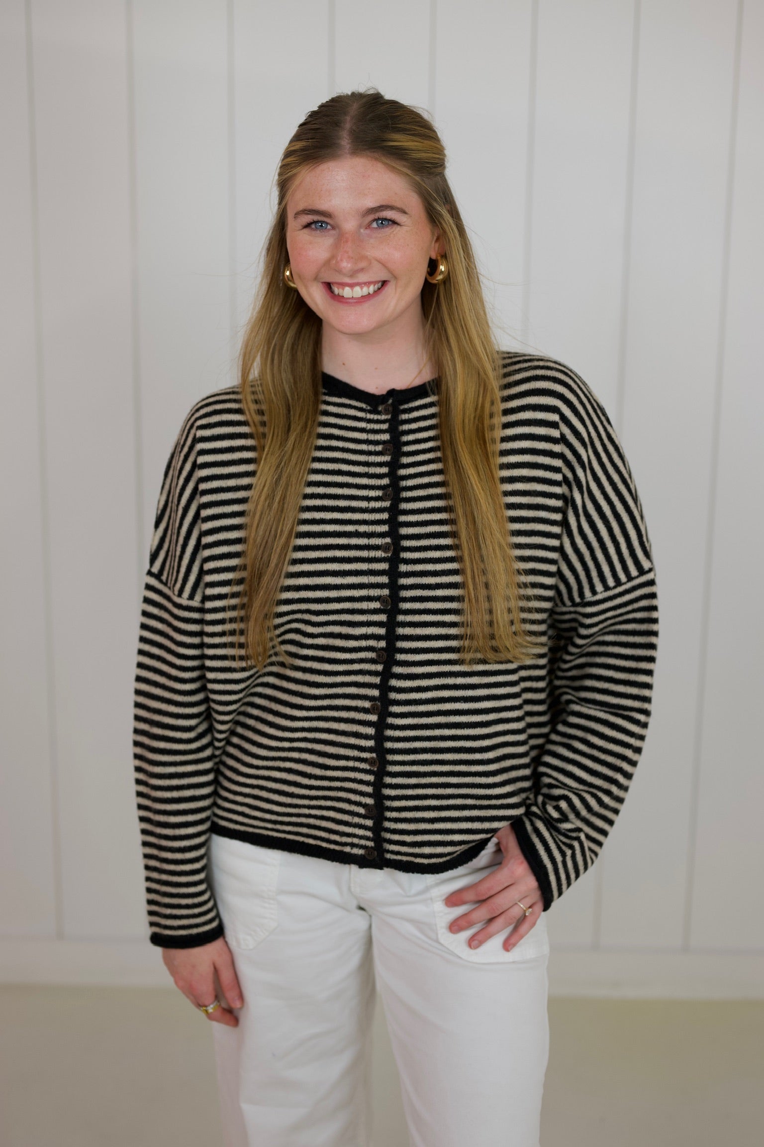 Black Striped Long Sleeve Cardigan