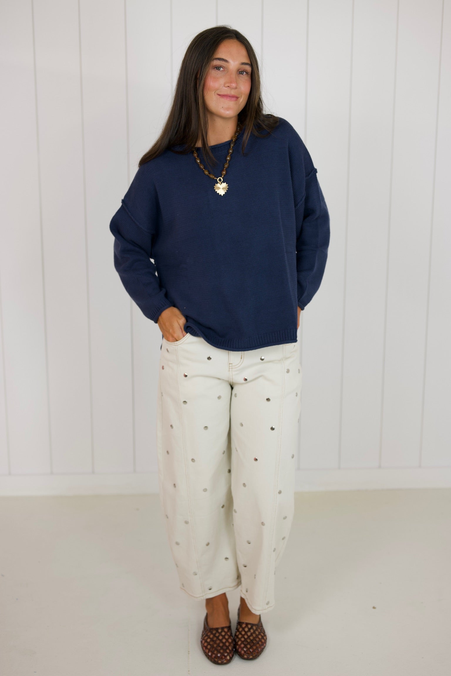 Navy Extended Shoulder Sweater