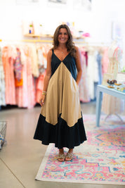 Black & Taupe Color Block Dress