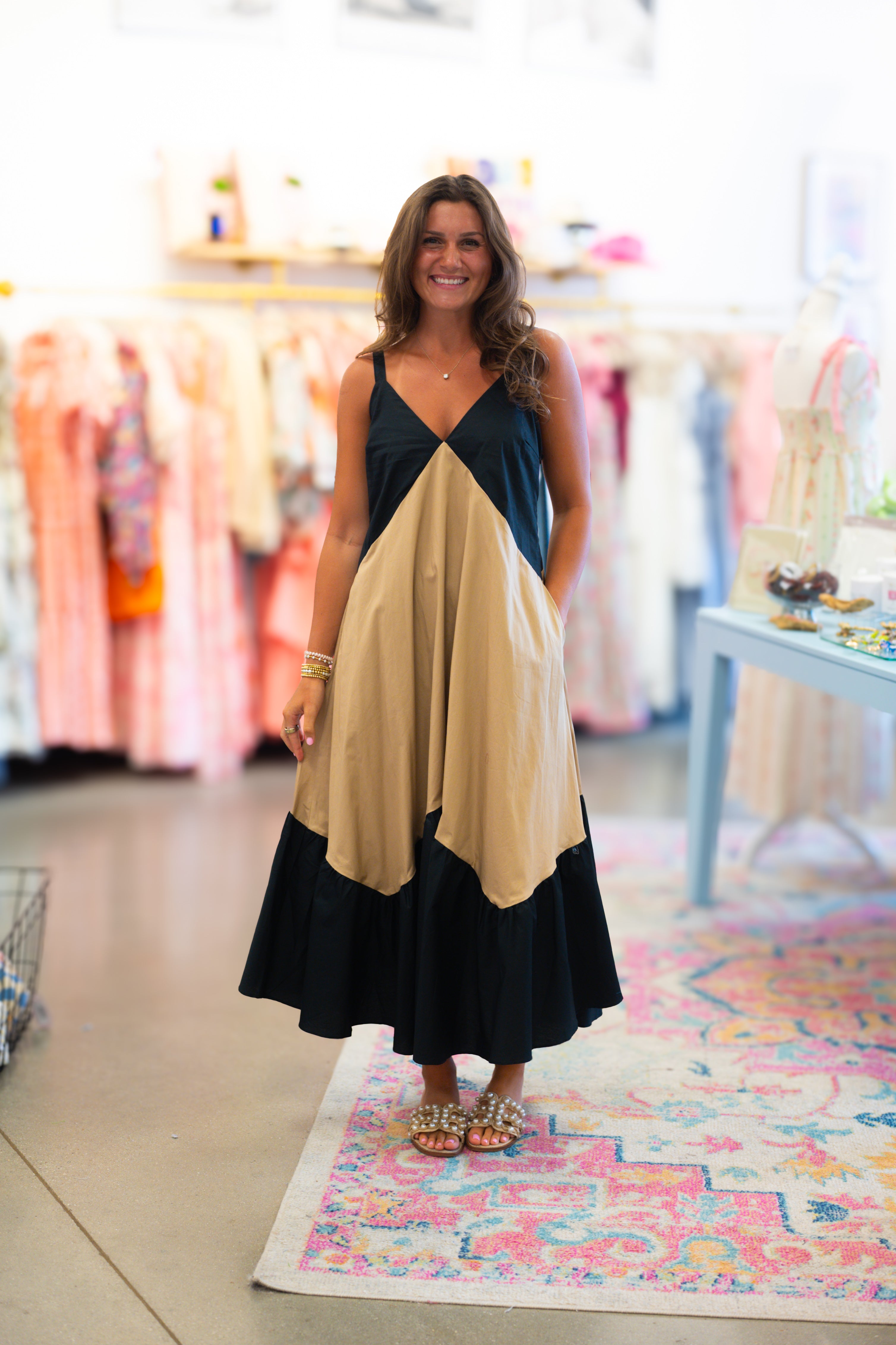 Black & Taupe Color Block Dress