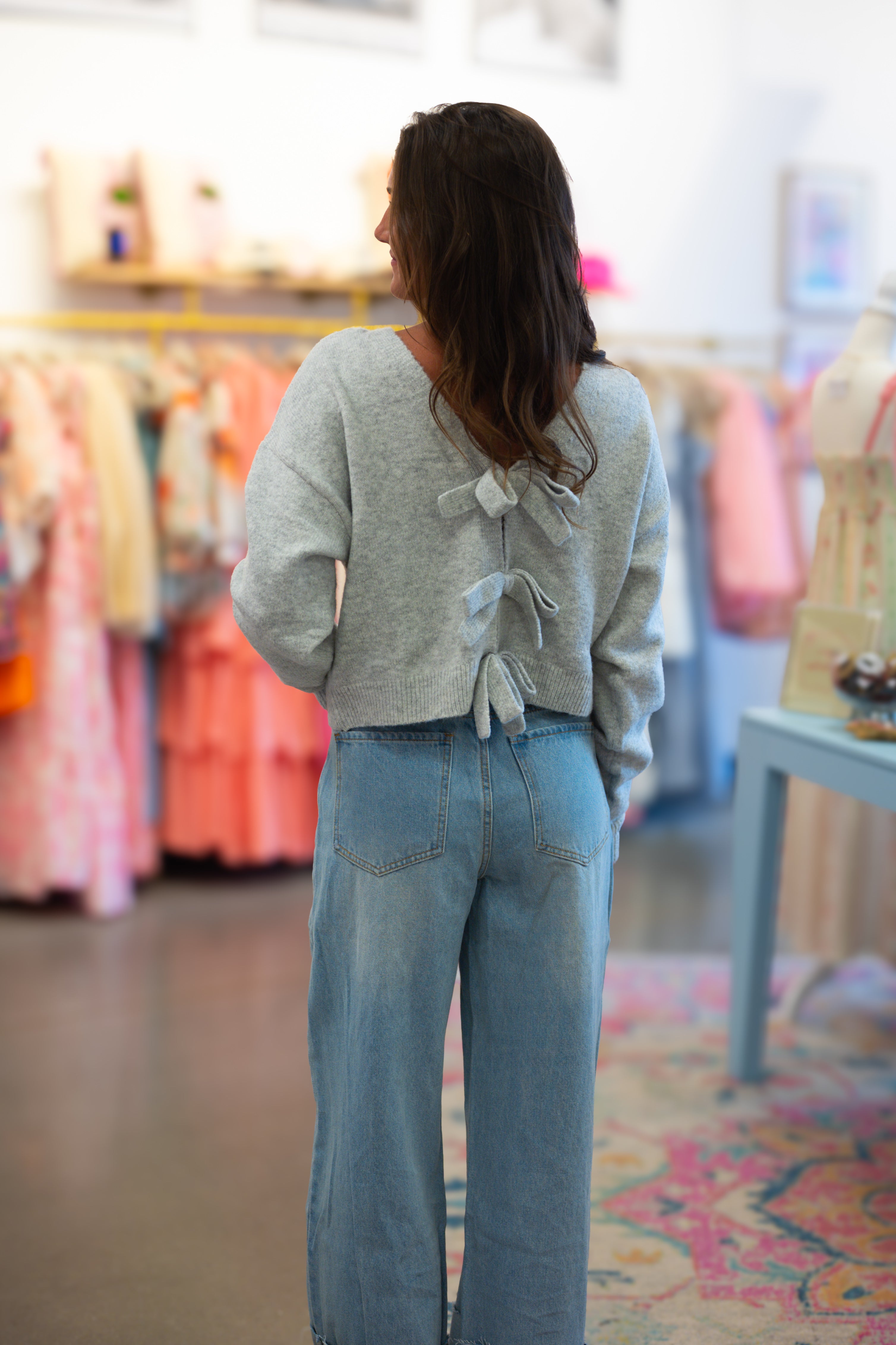 Gray Reversible Bow Sweater