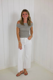 Gray Stripe Ruched Top