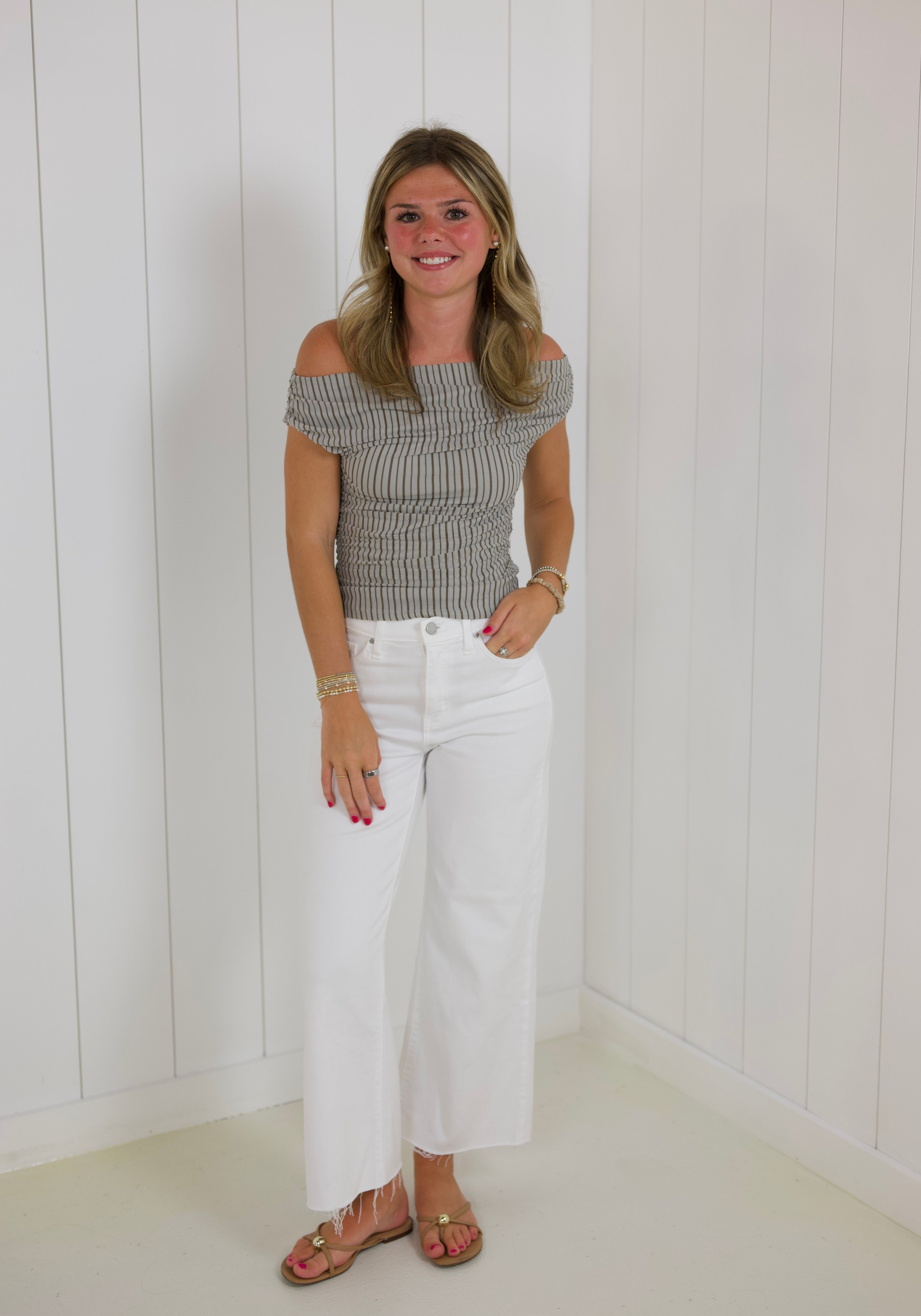 Gray Stripe Ruched Top