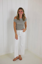 Gray Stripe Ruched Top