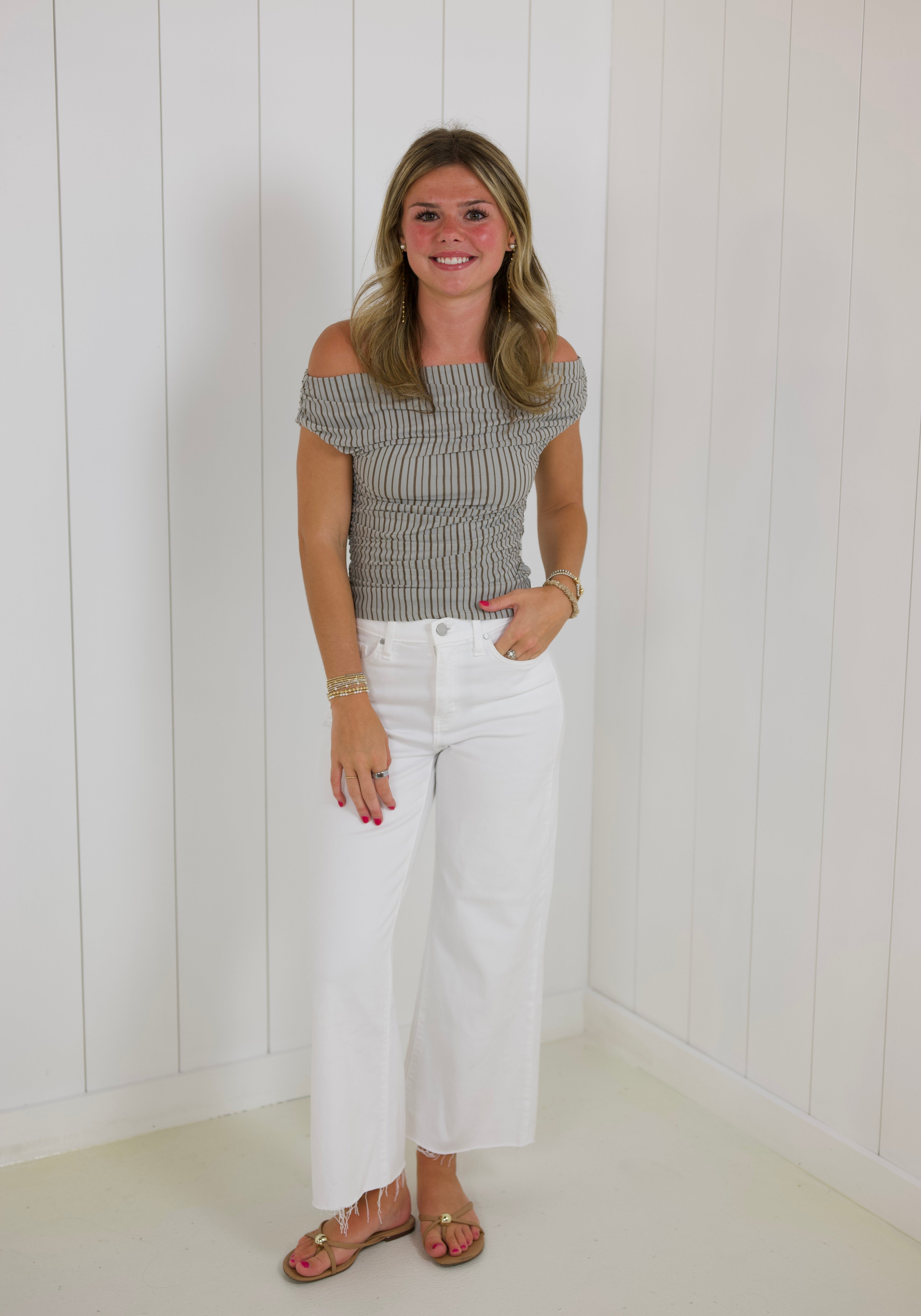 Gray Stripe Ruched Top