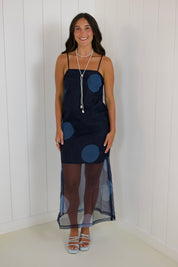 Navy Polka Dot Maxi Dress