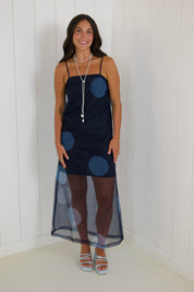 Navy Polka Dot Maxi Dress