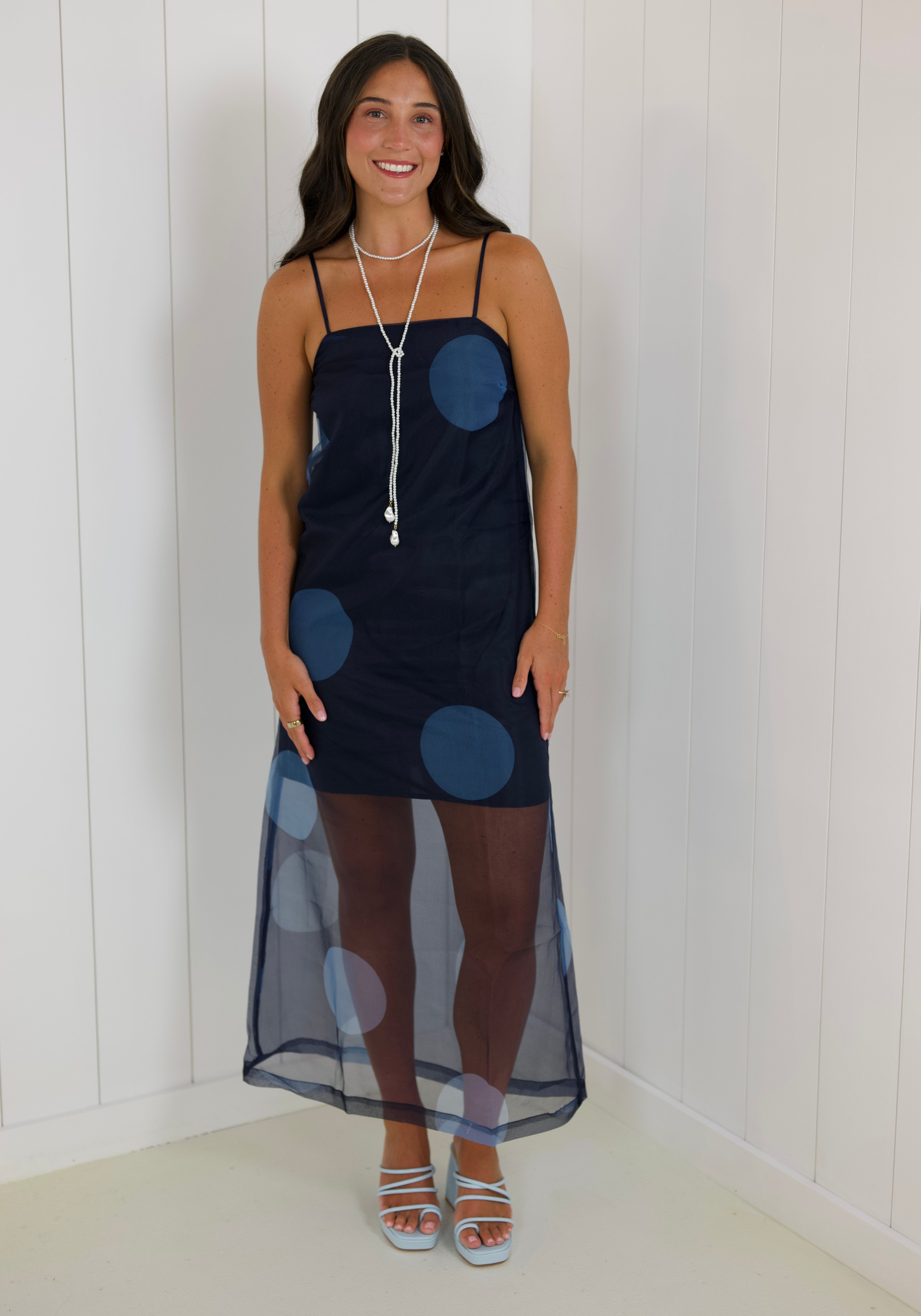 Navy Polka Dot Maxi Dress