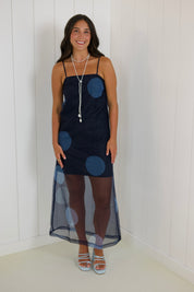 Navy Polka Dot Maxi Dress
