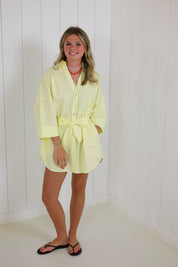 Yellow Tie Waist Mini Dress