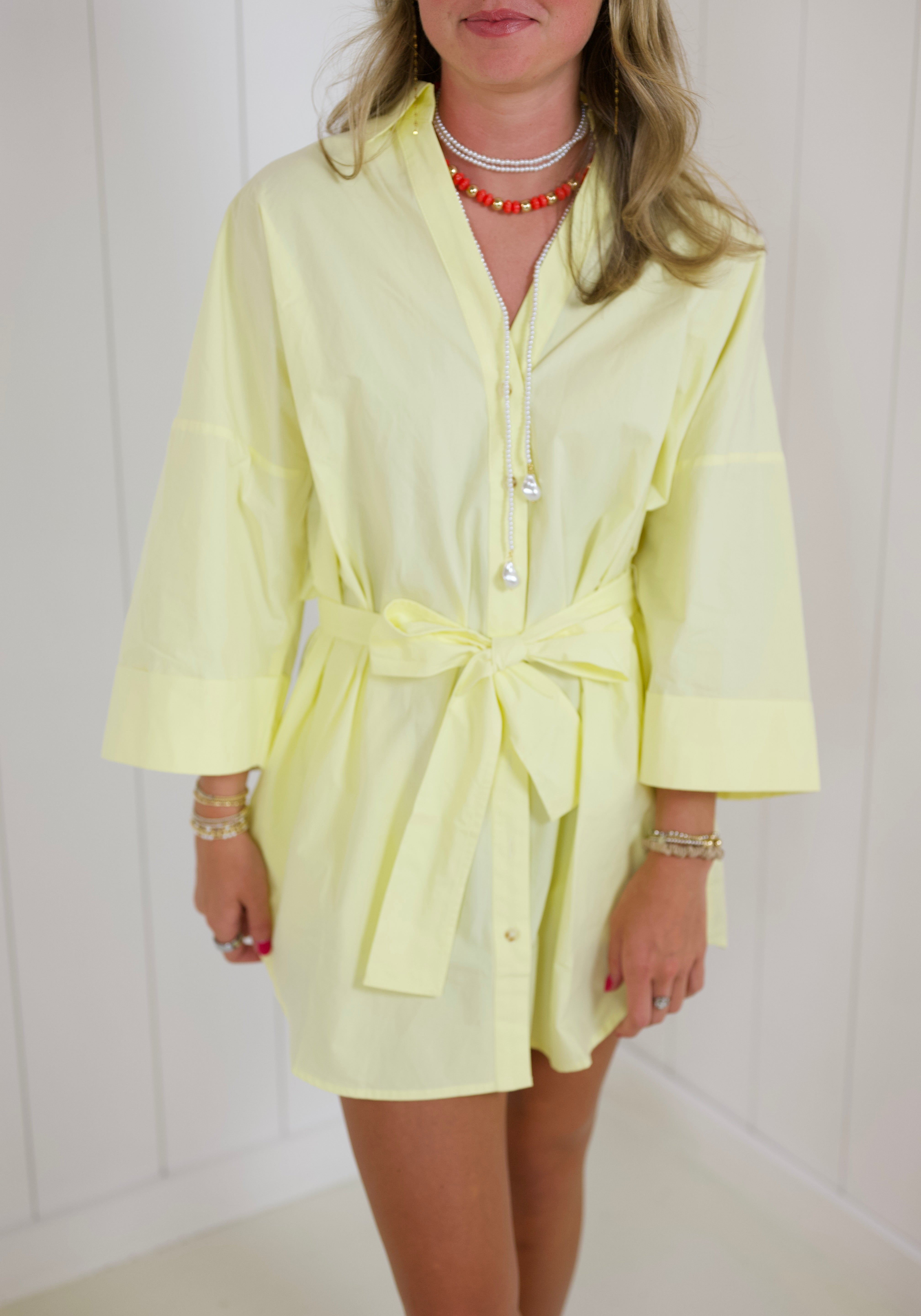 Yellow Tie Waist Mini Dress
