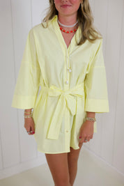 Yellow Tie Waist Mini Dress