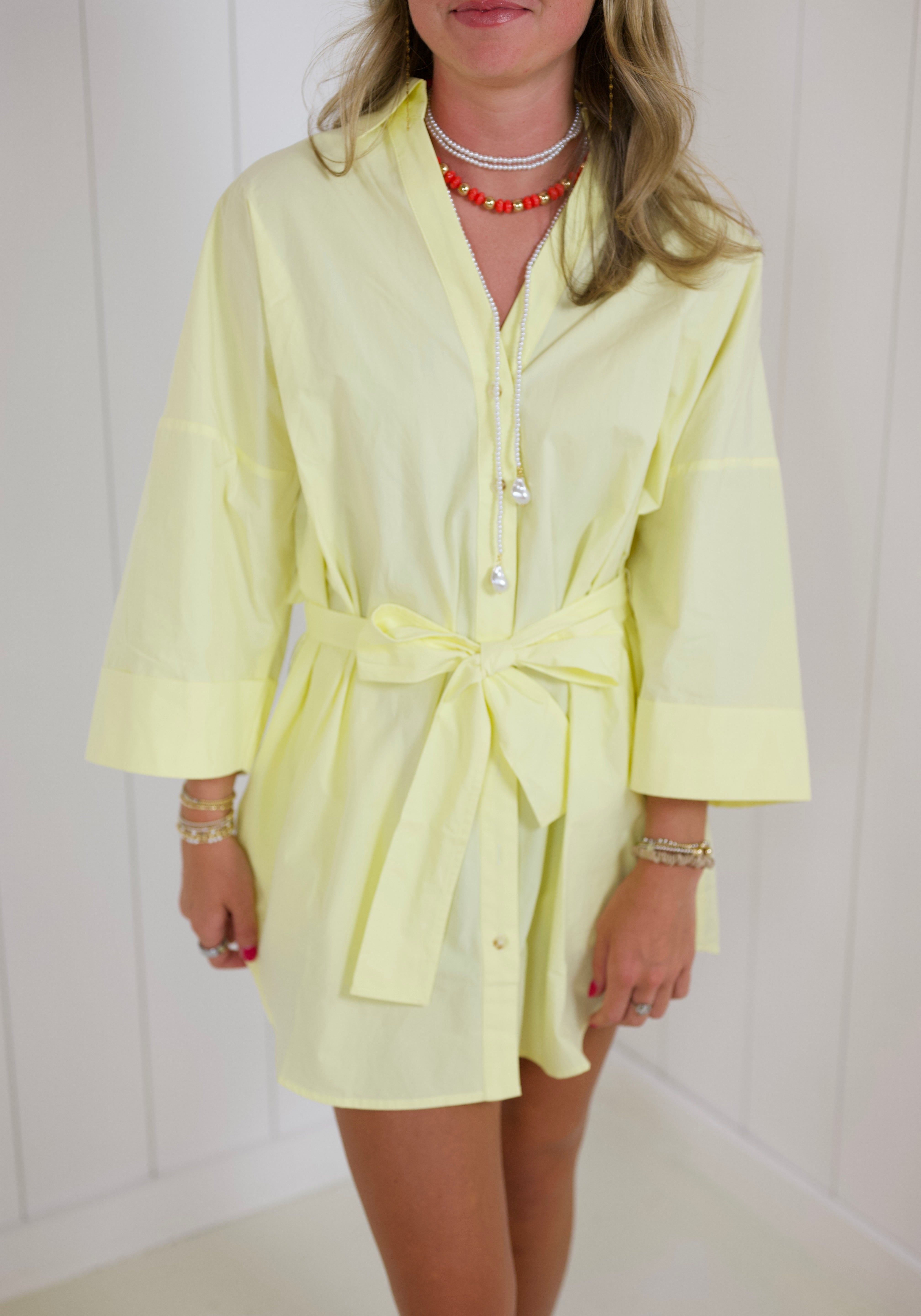 Yellow Tie Waist Mini Dress