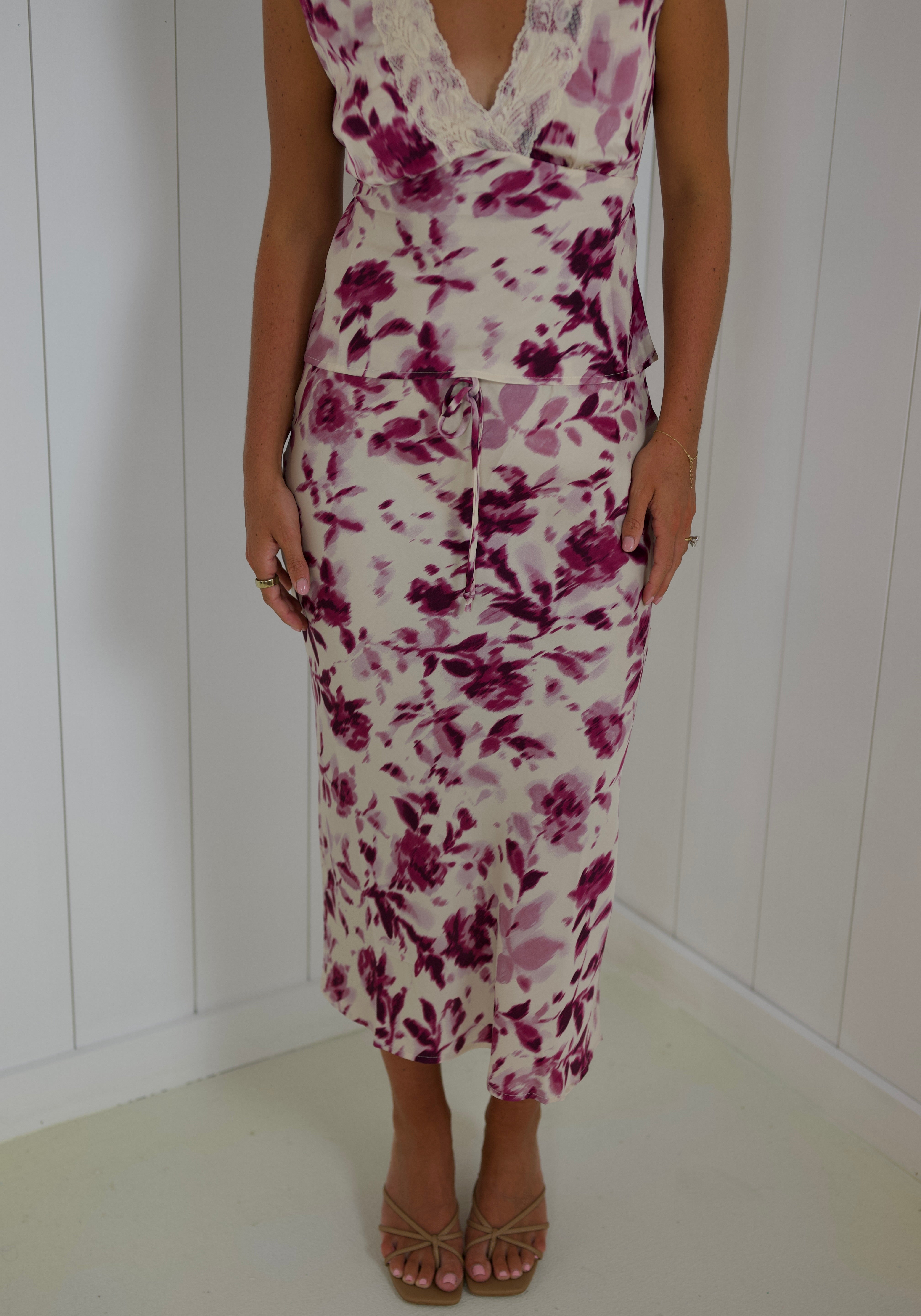 Purple Floral Skirt Set