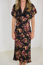 Floral Satin Short Sleeve Maxi Dress