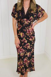 Floral Satin Short Sleeve Maxi Dress