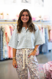 Gray Half Sleeve Crop Cardigan