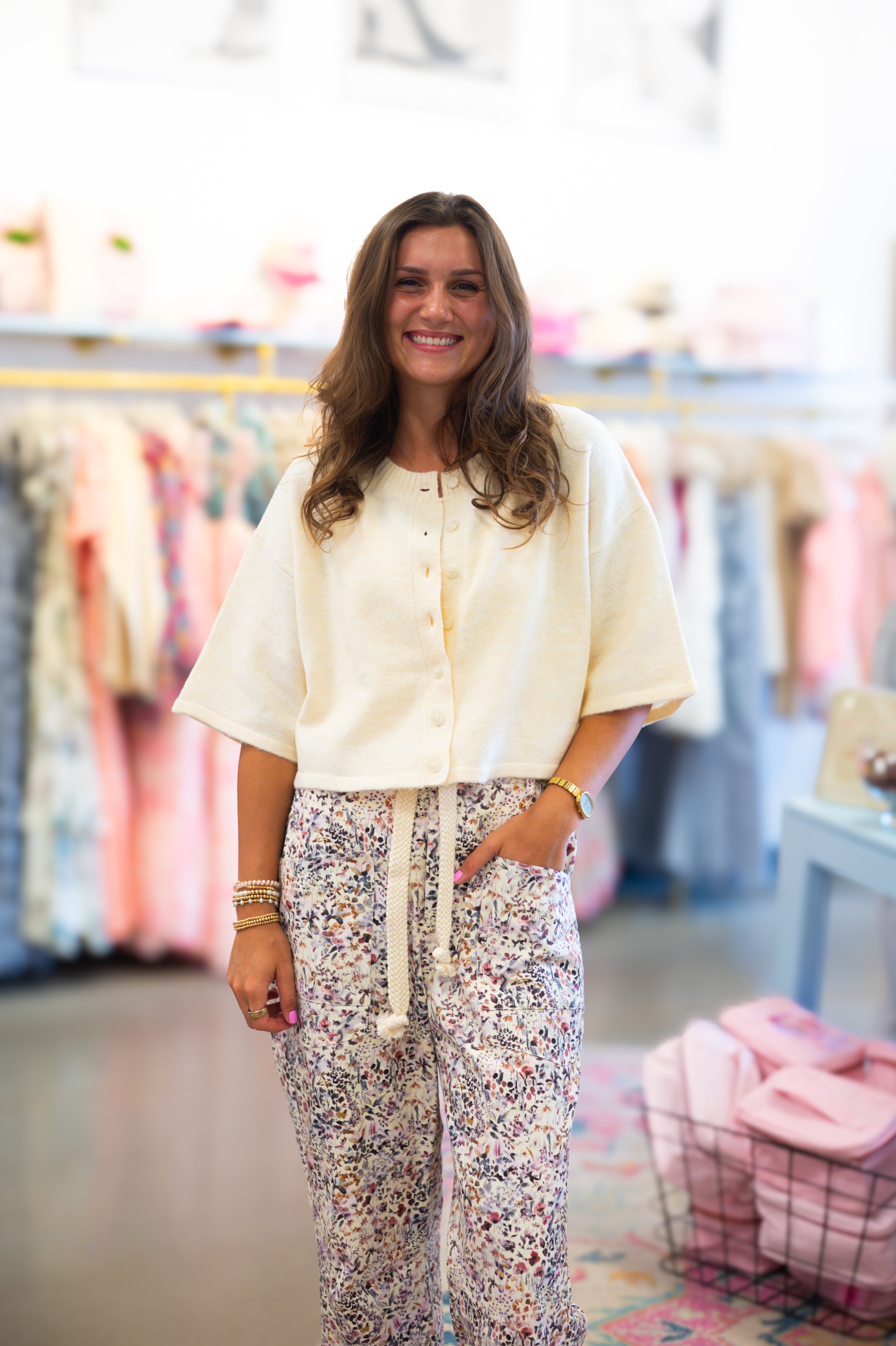 Cream Half Sleeve Crop Cardigan